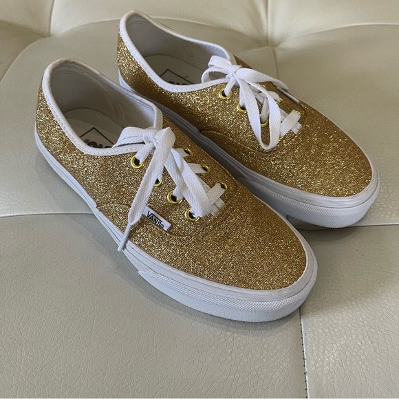 Vans women’s Gold Glitter Sneakers Sparkly Shoes Festival Disco 5.5 - Picture 1 of 10